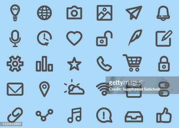 basic ui thick line icons set - thick stock illustrations