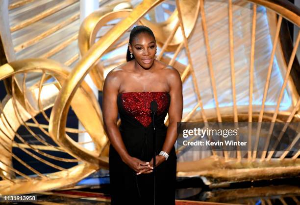 Serena Williams speaks onstage during the 91st Annual Academy Awards at Dolby Theatre on February 24, 2019 in Hollywood, California.