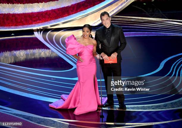 Angela Bassett and Javier Bardem speak onstage during the 91st Annual Academy Awards at Dolby Theatre on February 24, 2019 in Hollywood, California.