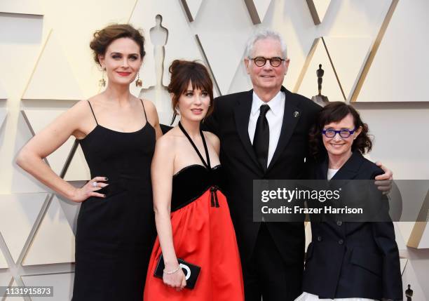 Emily Deschanel, Zooey Deschanel, cinematographer Caleb Deschanel and Mary Jo Deschanel attends the 91st Annual Academy Awards at Hollywood and...