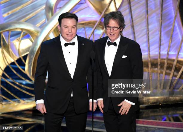 Mike Myers and Dana Carvey speak onstage during the 91st Annual Academy Awards at Dolby Theatre on February 24, 2019 in Hollywood, California.
