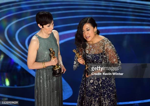 Becky Neiman-Cobb and Domee Shi accept the Short Film award for 'Bao' onstage during the 91st Annual Academy Awards at Dolby Theatre on February 24,...