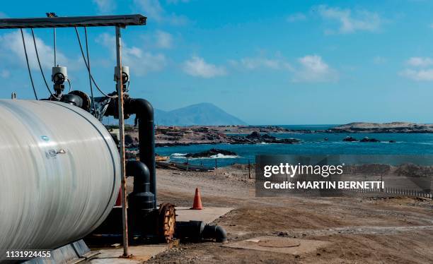 View of the desalination plant in Antofagasta, Chile on February 25, 2019. - In the north of Chile, covered by the most arid desert in the world,...