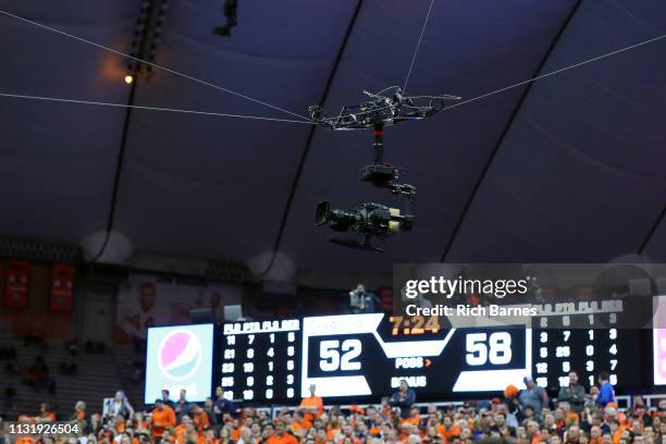 General view of the ESPN SkyCam during the game between the Duke Blue Devils and the Syracuse Orange at the Carrier Dome on February 23, 2019 in...