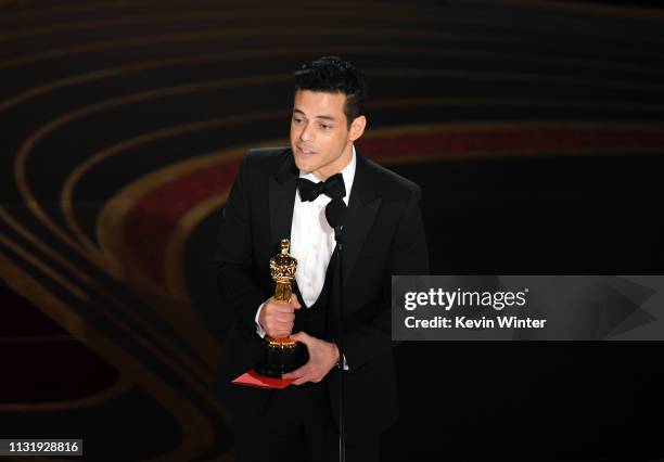 Rami Malek accepts the Actor in a Leading Role award for 'Bohemian Rhapsody' onstage during the 91st Annual Academy Awards at Dolby Theatre on...