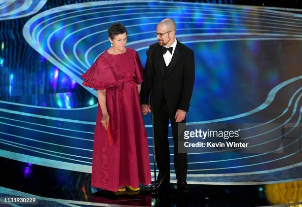 Frances McDormand and Sam Rockwell speak onstage during the 91st Annual Academy Awards at Dolby Theatre on February 24, 2019 in Hollywood, California.