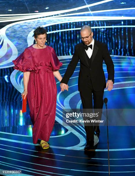 Frances McDormand and Sam Rockwell speak onstage during the 91st Annual Academy Awards at Dolby Theatre on February 24, 2019 in Hollywood, California.