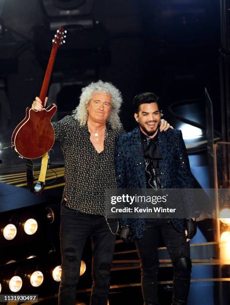 Adam Lambert and Brian May of Queen perform onstage during the 91st Annual Academy Awards at Dolby Theatre on February 24, 2019 in Hollywood,...