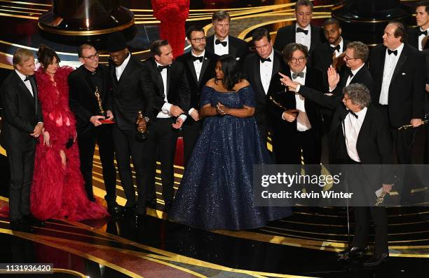 Cast and crew of 'Green Book,' including Linda Cardellini Mahershala Ali, Octavia Spencer, Brian Currie, Charles B. Wessler, Jim Burke, Peter...