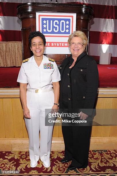 Honorees Rear Admiral Michelle Howard and CEO of BAE Systems Inc Linda Parker Hudson attend the USO 45th Annual Woman Of The Year Luncheon honoring...