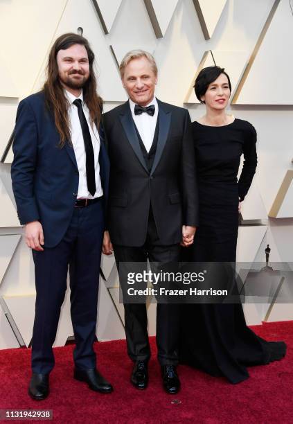 Henry Mortensen, Viggo Mortensen, and Ariadna Gil attend the 91st Annual Academy Awards at Hollywood and Highland on February 24, 2019 in Hollywood,...