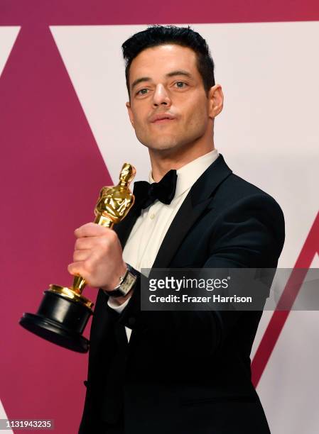 Rami Malek, winner of Best Actor for "Bohemian Rhapsody," poses in the press room during the 91st Annual Academy Awards at Hollywood and Highland on...