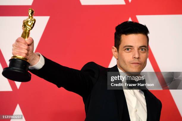 Rami Malek, winner of Best Actor for "Bohemian Rhapsody," poses in the press room during the 91st Annual Academy Awards at Hollywood and Highland on...