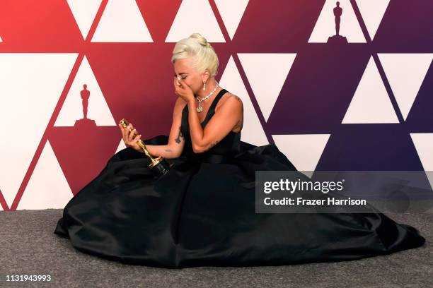 Lady Gaga, winner of Best Original Song for "Shallow" from "A Star is Born," poses in the press room during the 91st Annual Academy Awards at...