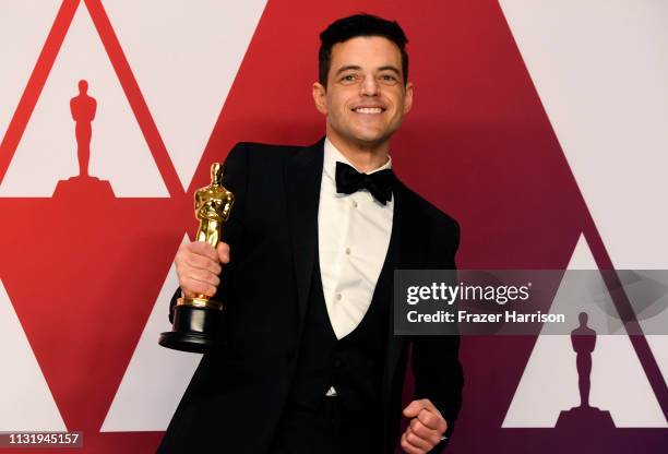 Rami Malek, winner of Best Actor for "Bohemian Rhapsody," poses in the press room during the 91st Annual Academy Awards at Hollywood and Highland on...