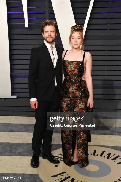 Kayli Carter and guest attend the 2019 Vanity Fair Oscar Party hosted by Radhika Jones at Wallis Annenberg Center for the Performing Arts on February...