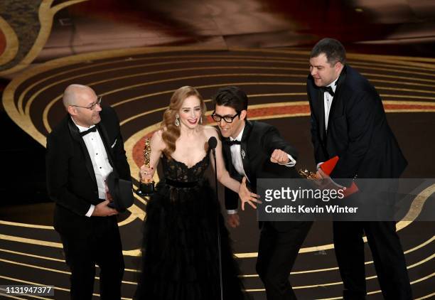 Sharon Maymon, Jaime Ray Newman, Guy Nattiv, and Andrew Carlberg accept the Short Film award for 'Skin' onstage during the 91st Annual Academy Awards...