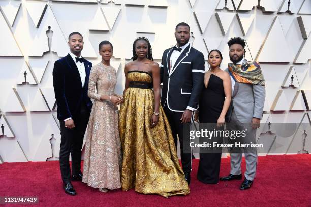 Michael B. Jordan, Letitia Wright, Danai Gurira, Winston Duke, Zinzi Evans and Ryan Coogler attends the 91st Annual Academy Awards at Hollywood and...