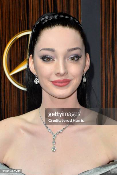 Emma Dumont arrives at Mercedes-Benz USA's Oscars Viewing Party at Four Seasons Hotel Los Angeles at Beverly Hills on February 24, 2019 in Los...