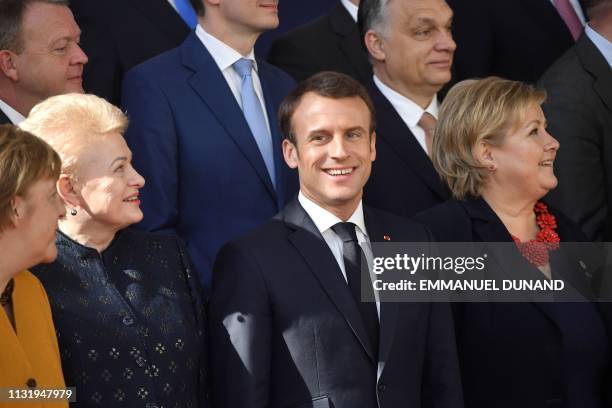 Germany's Chancellor Angela Merkel, Lithuania's President Dalia Grybauskaite, France's President Emmanuel Macron, Norway's Prime Minister Erna...