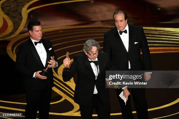 Brian Currie, Peter Farrelly, and Nick Vallelonga accept the Original Screenplay award for 'Green Book' onstage during the 91st Annual Academy Awards...