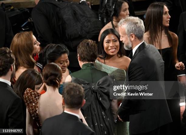 Marina de Tavira, Emma Stone, Olivia Colman and Yalitza Aparicio seen in the audience during the 91st Annual Academy Awards at Dolby Theatre on...