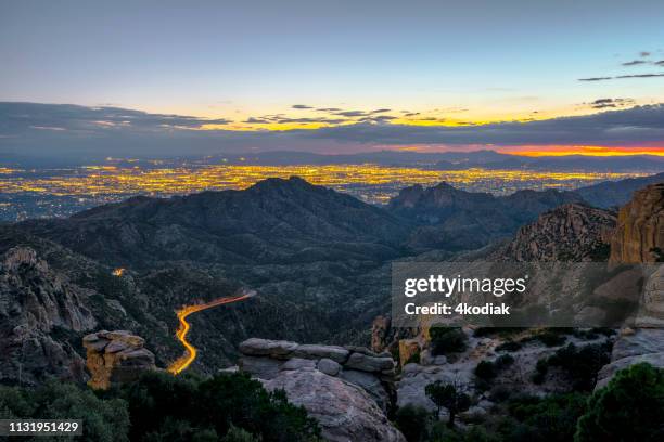 tucson,arizona looking from mt lemmon in the evening hour - tucson arizona stock pictures, royalty-free photos & images