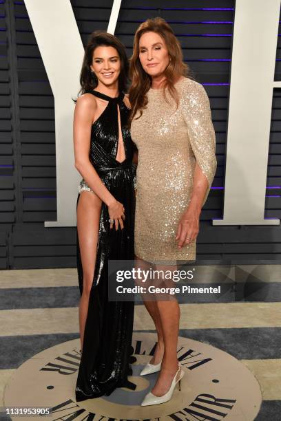 Kendall Jenner and Caitlyn Jenner attend the 2019 Vanity Fair Oscar Party hosted by Radhika Jones at Wallis Annenberg Center for the Performing Arts...