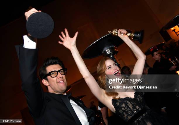 Guy Nattiv and Jaime Ray Newman, winners of the Short Film award for 'Skin,' attend the 91st Annual Academy Awards Governors Ball at Hollywood and...