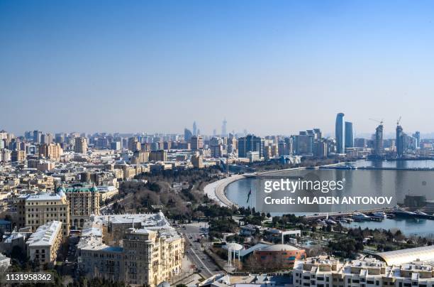 General view of the Azeri capital Baku on March 22, 2019.