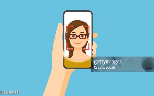 gesichtserkennungskonzept - brille stock-grafiken, -clipart, -cartoons und -symbole