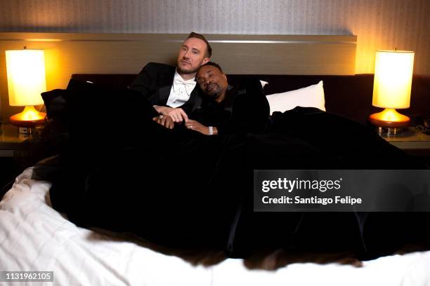Adam Porter-Smith and Billy Porter prepare for the afterparties after the 91st Academy Awards at Lowes Hollywood Hotel on February 24, 2019 in...