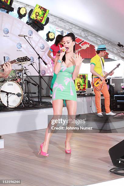 Katy Perry performs at the world premiere of Volkswagen's new compact sedan at Blue Fin in W New York - Time Square on June 15, 2010 in New York City.
