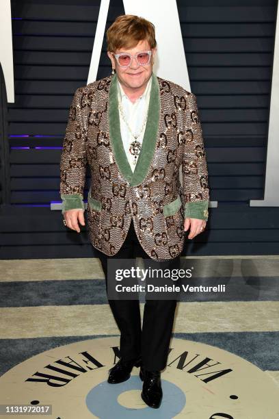 Elton John attends 2019 Vanity Fair Oscar Party Hosted By Radhika Jones - Arrivals at Wallis Annenberg Center for the Performing Arts on February 24,...