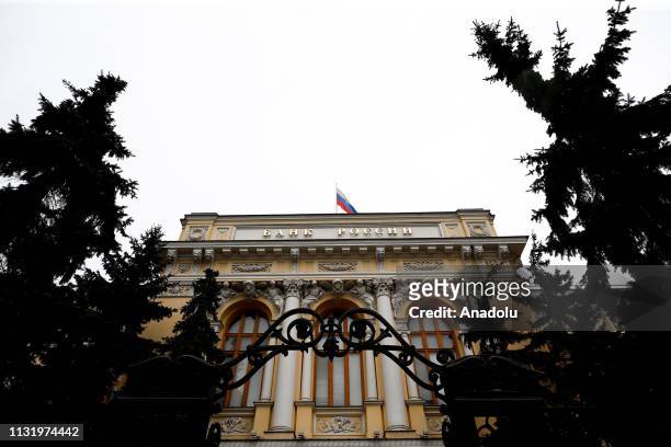 Central Bank of Russia's building is seen in Moscow, Russia on March 22, 2019. The Bank of Russia Board of Directors decided to keep the key rate at...