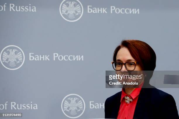 Russian Central Bank Governor Elvira Nabiullina arrival a press conference in Moscow, Russia on March 22, 2019.