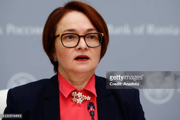 Russian Central Bank Governor Elvira Nabiullina holds a press conference in Moscow, Russia on March 22, 2019.