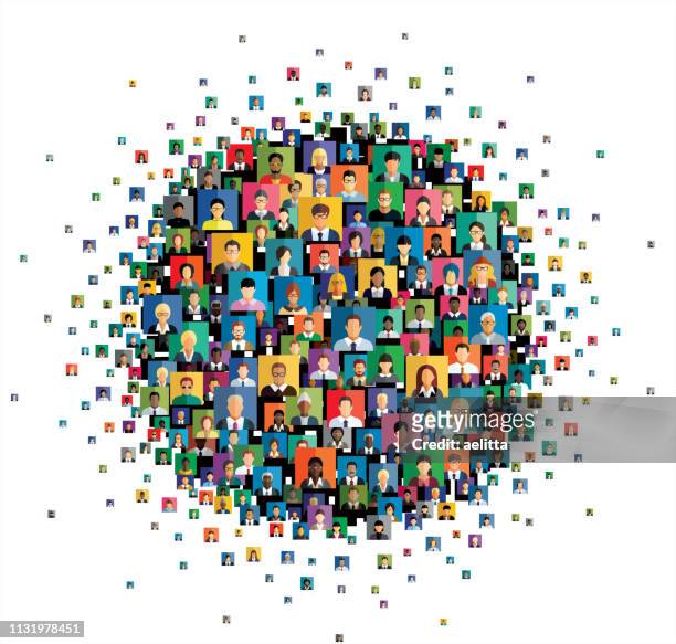 vector illustration of an abstract scheme, which contains people icons. - virtual reality stock illustrations