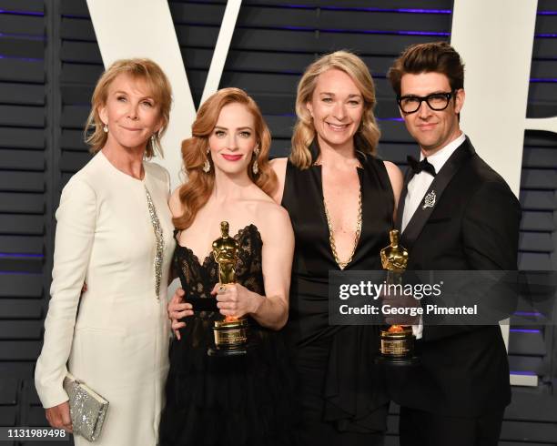 Guy Nattiv , his wife US actress Jaime Ray Newman and British actress and producer Trudie Styler with Celine Rattray attend the 2019 Vanity Fair...