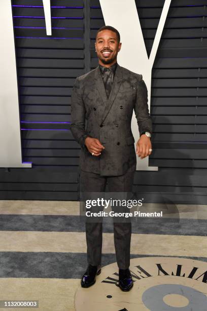 Michael B. Jordan attends the 2019 Vanity Fair Oscar Party hosted by Radhika Jones at Wallis Annenberg Center for the Performing Arts on February 24,...