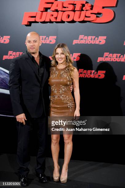 Spanish actress Elsa Pataky and American actor Vin Diesel attend a 'Fast & Furious 5' photocall at Hotel Santo Mauro on April 26, 2011 in Madrid,...
