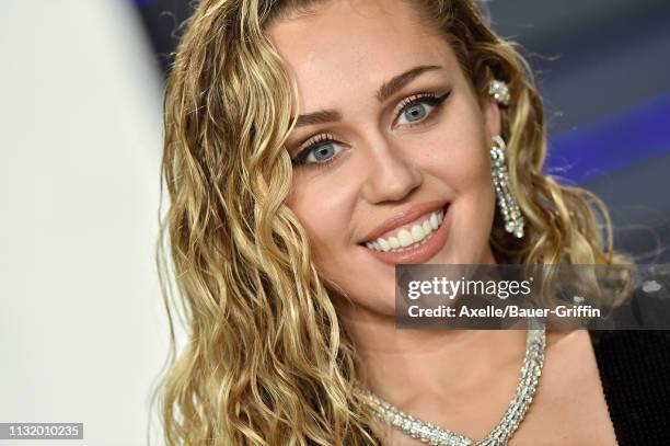 Miley Cyrus attends the 2019 Vanity Fair Oscar Party Hosted By Radhika Jones at Wallis Annenberg Center for the Performing Arts on February 24, 2019...
