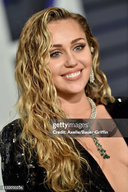 Miley Cyrus attends the 2019 Vanity Fair Oscar Party Hosted By Radhika Jones at Wallis Annenberg Center for the Performing Arts on February 24, 2019...