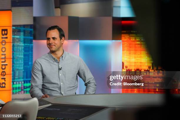 Matthew Wadiak, co-founder of Blue Apron Holdings Inc., smiles during Bloomberg Television interview in New York, U.S., on Friday, March 22, 2019....