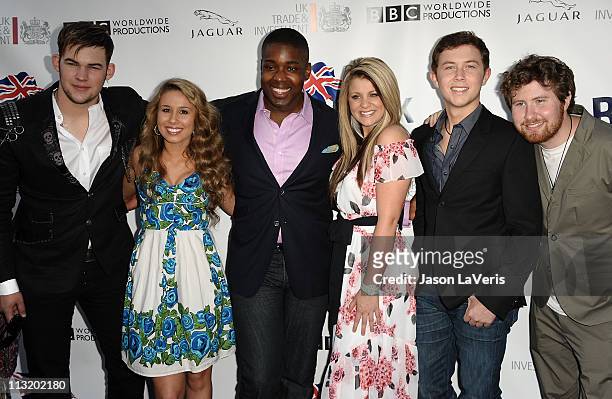 Singers James Durbin, Haley Reinhart, Jacob Lusk, Lauren Alaina, Scotty McCreery and Casey Abrams attend the 5th annual BritWeek champagne launch...