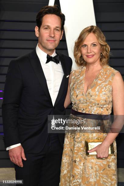 Paul Rudd and Julie Yaeger attend 2019 Vanity Fair Oscar Party Hosted By Radhika Jones at Wallis Annenberg Center for the Performing Arts on February...