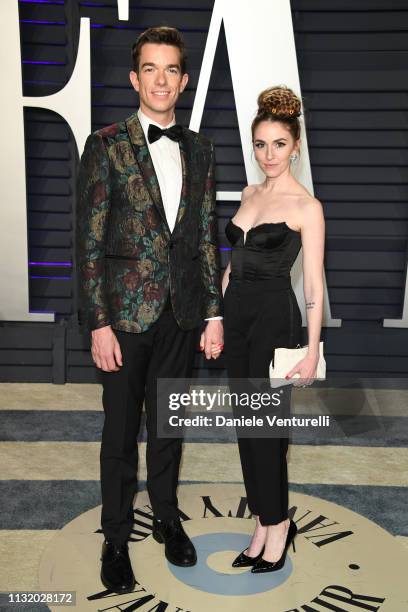 John Mulaney and Annamarie Tendler attend 2019 Vanity Fair Oscar Party Hosted By Radhika Jones at Wallis Annenberg Center for the Performing Arts on...