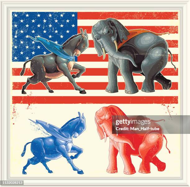 demokratischer esel und republikanischer elefant - republikanischer us präsidentschaftskandidat stock-grafiken, -clipart, -cartoons und -symbole