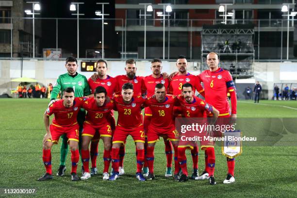 Players of Andorra pose for a team picture prior to the match during the Qualifying European Championship match between Andorra and Iceland at Estadi...