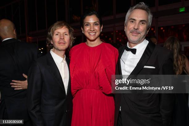 Beck, Radhika Jones and Alfonso Cuaron attends the 2019 Vanity Fair Oscar Party hosted by Radhika Jones at Wallis Annenberg Center for the Performing...